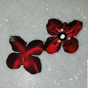 Red wine flower earrings
